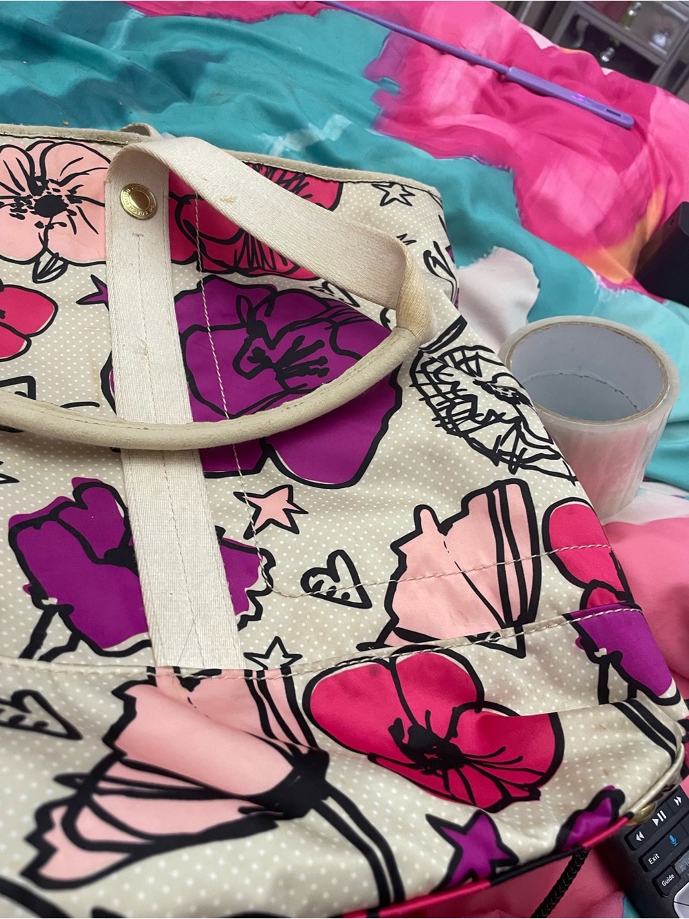Coach Floral Canvas Tote in Cream, Pink & Purple